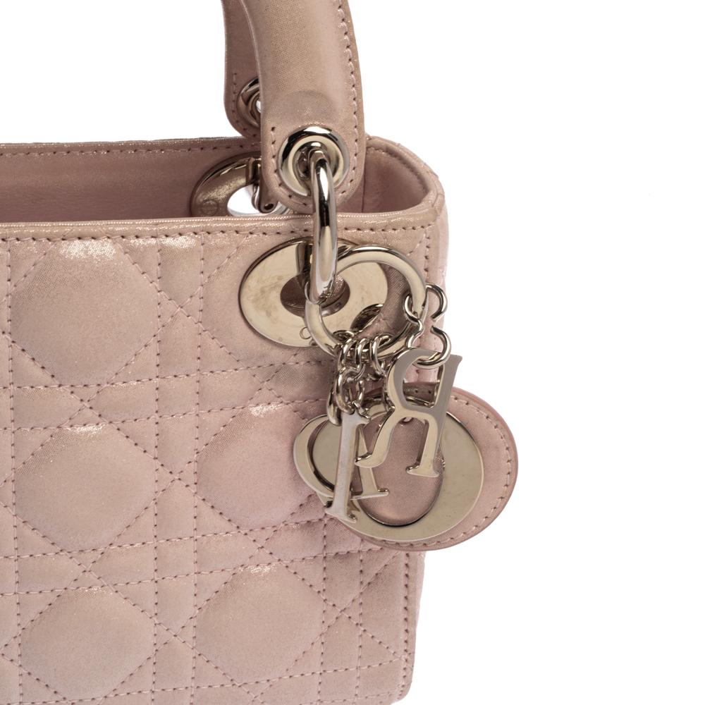 Dior Powder Pink Shimmering Leather Mini Chain Lady Dior Tote 9