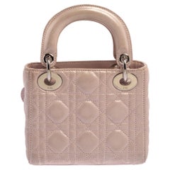 Dior Powder Pink Shimmering Leather Mini Chain Lady Dior Tote