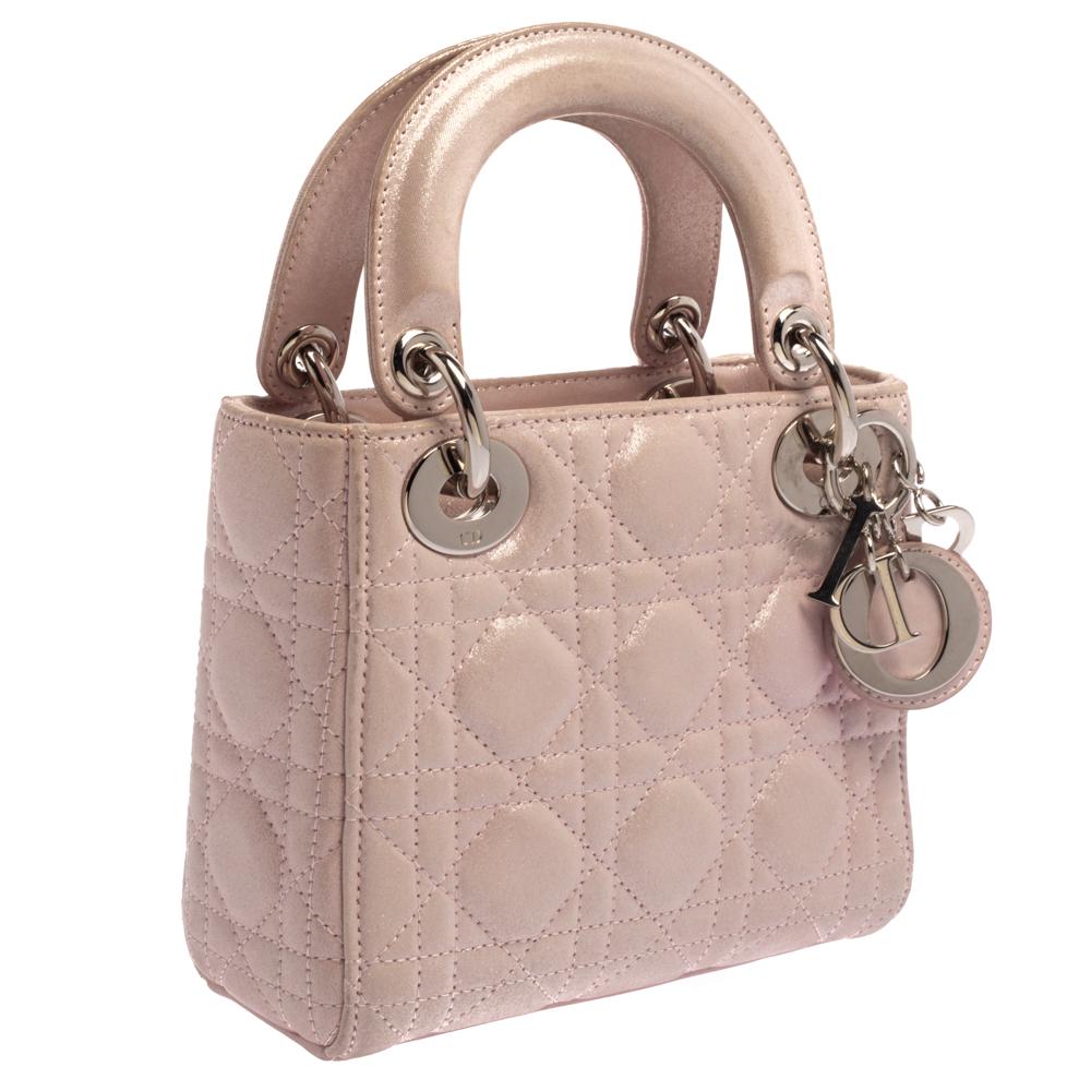 Brown Dior Powder Pink Shimmering Leather Mini Chain Lady Dior Tote