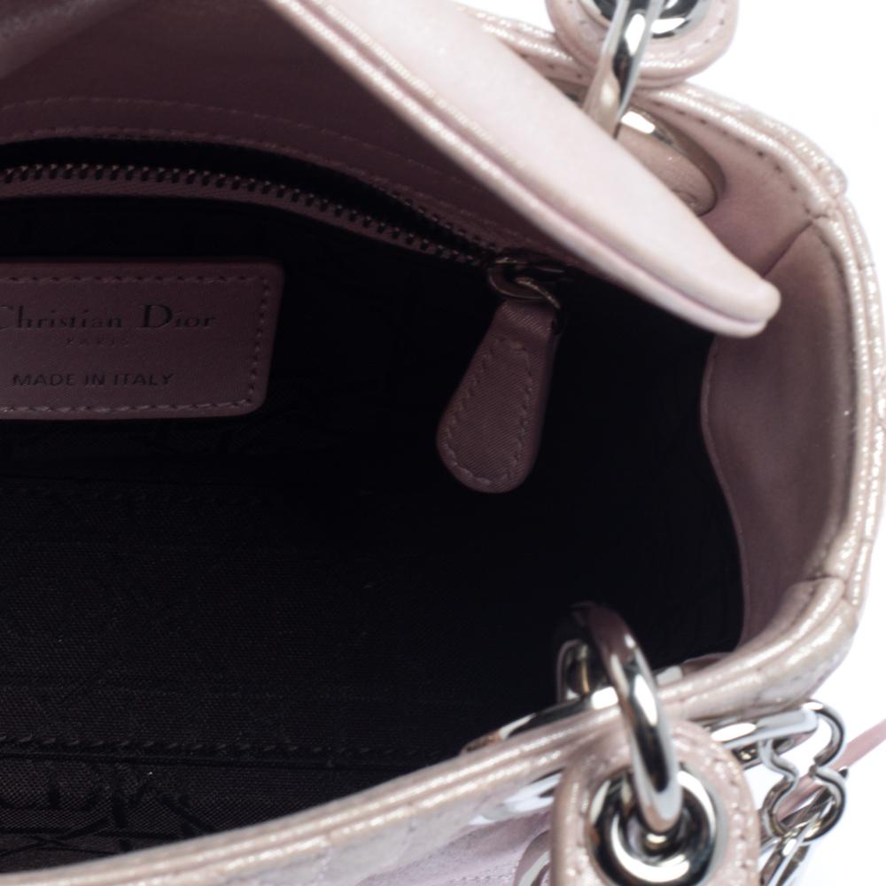 Dior Powder Pink Shimmering Leather Mini Chain Lady Dior Tote 2