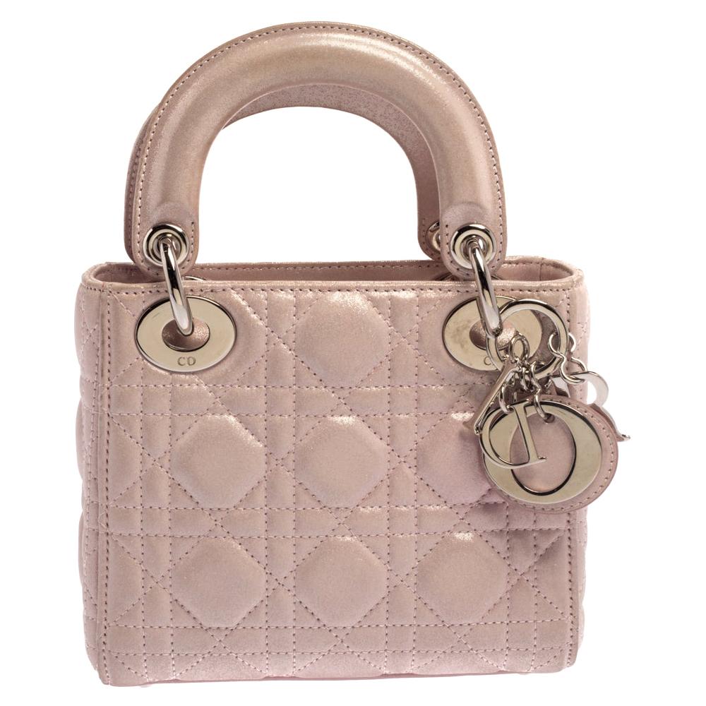 Dior Powder Pink Shimmering Leather Mini Chain Lady Dior Tote