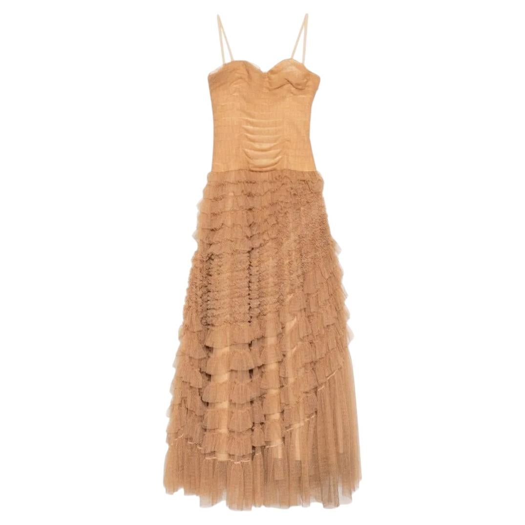 Christian Dior Haute Couture Women's Beige Strapless Maxi Gown with Tulle Detail