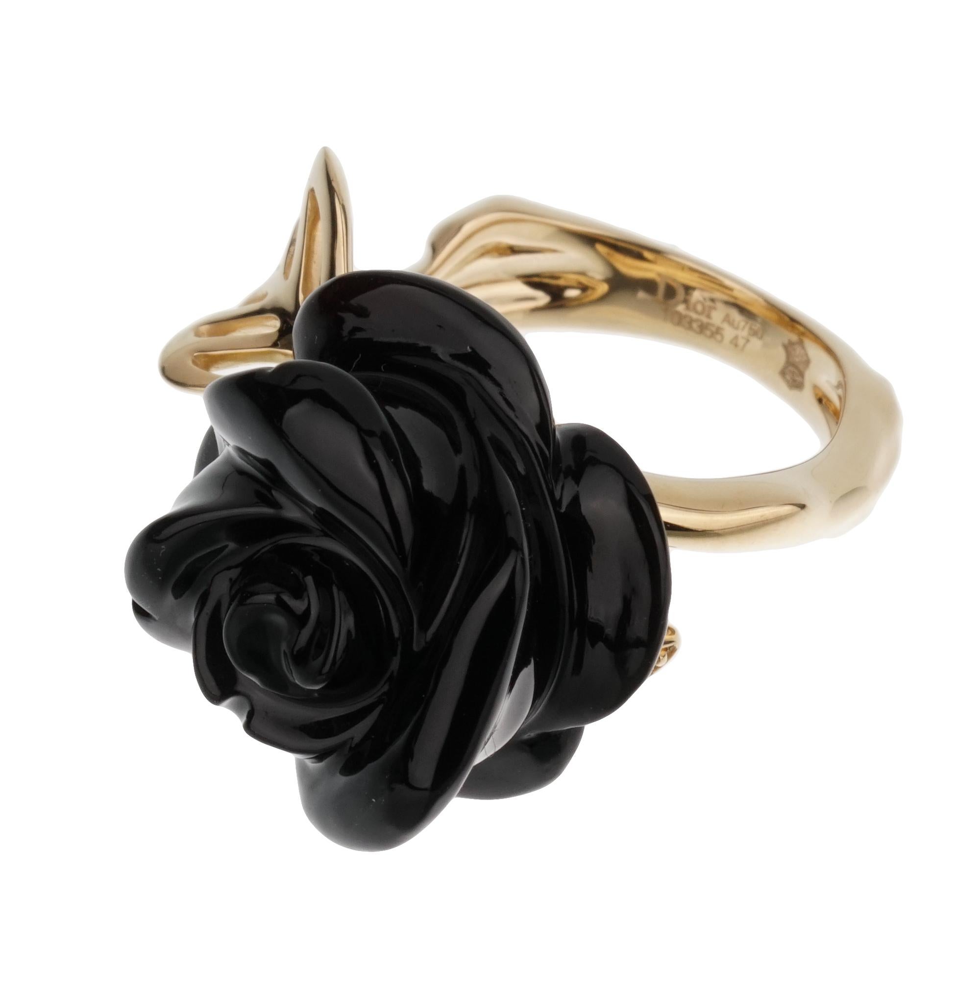 Dior Pre Catelan Onyx Diamond 18k Yellow Gold Cocktail Ring In Excellent Condition In Feasterville, PA