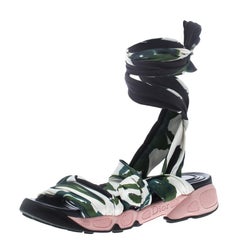 Dior Printed Satin Brooklyn Wrap Around Sandals Size 38
