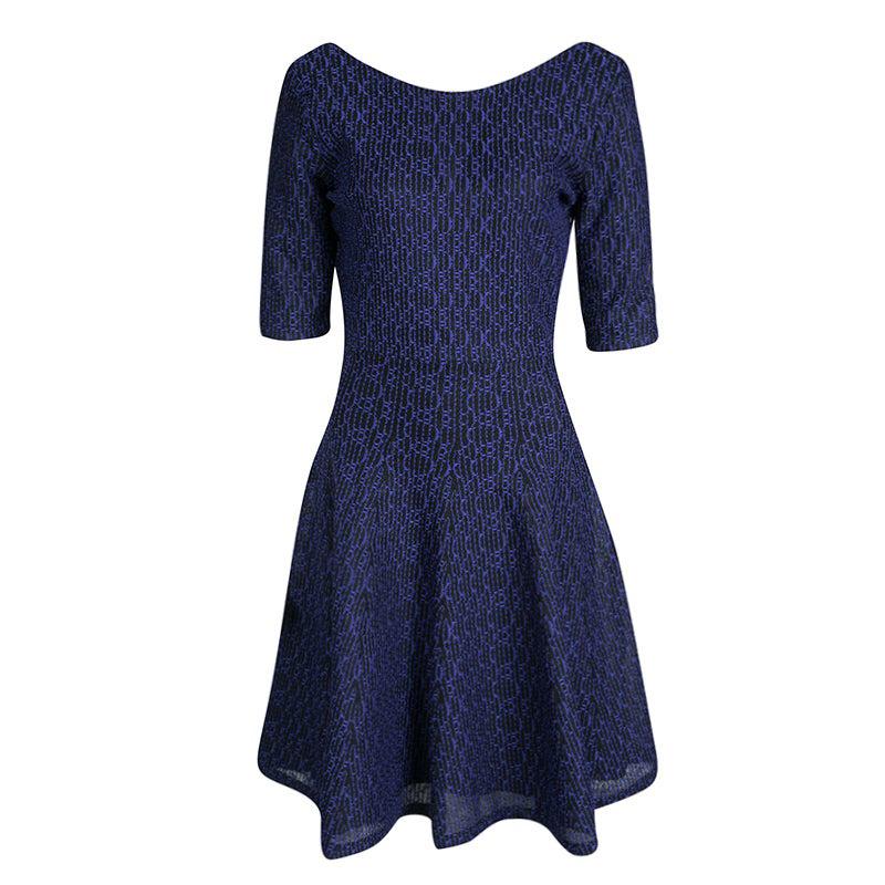 Dior Purple and Black Textured Knit Fit and Flare Dress L