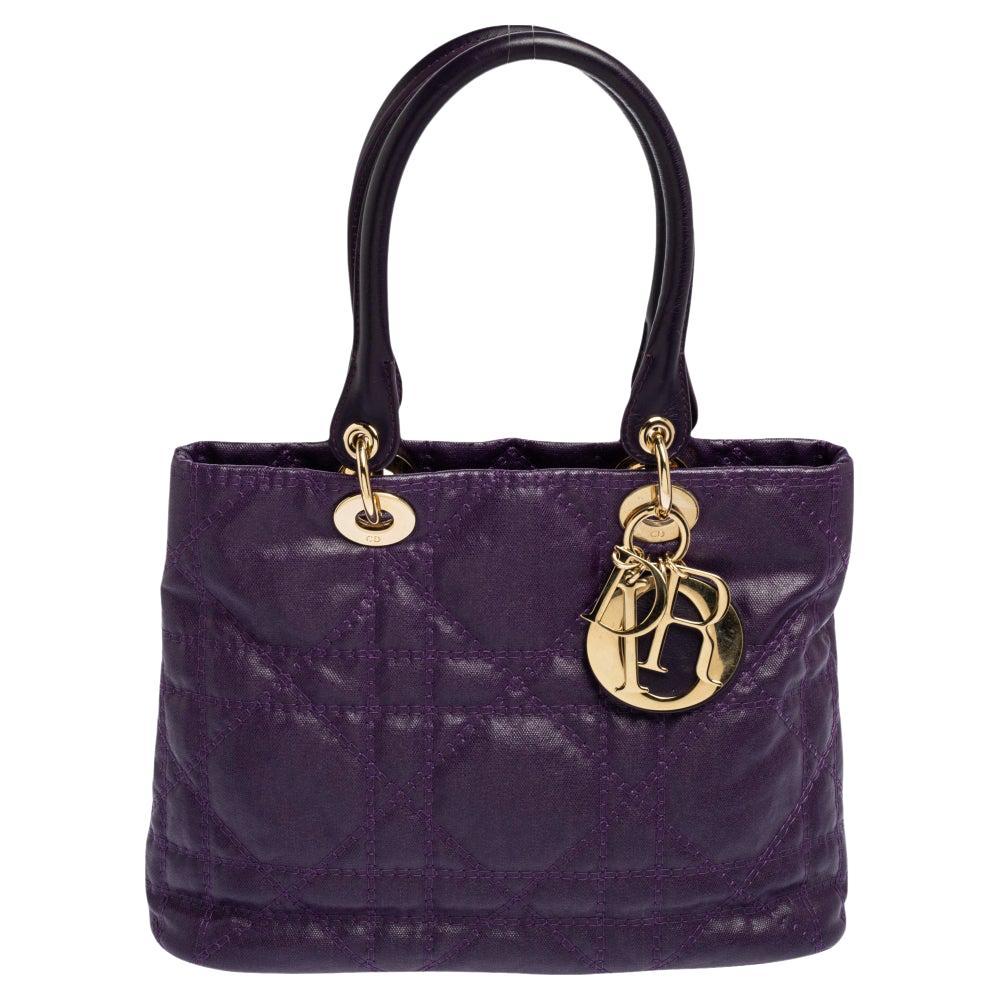 Dior Purple Cannage Coated Canvas Soft Lady Dior Tote