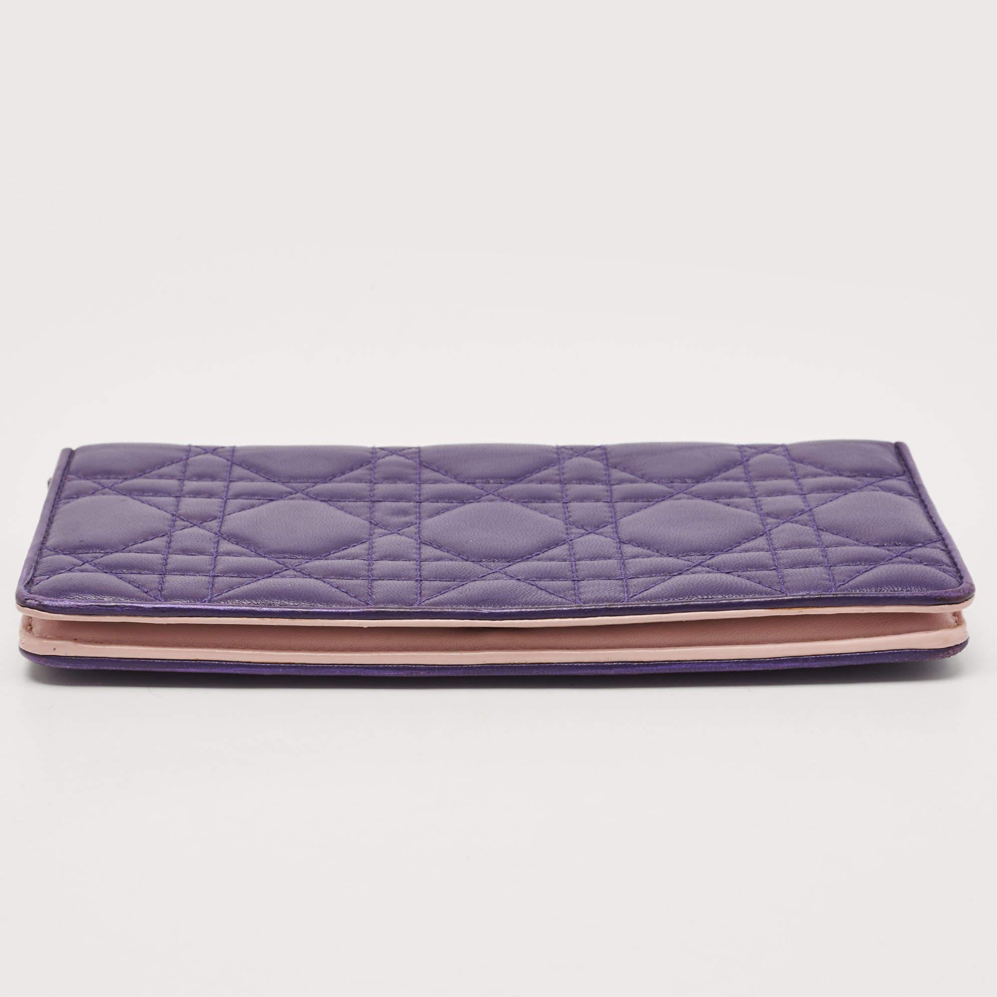 Dior Purple Cannage Leather Bifold Continental Wallet In Good Condition For Sale In Dubai, Al Qouz 2