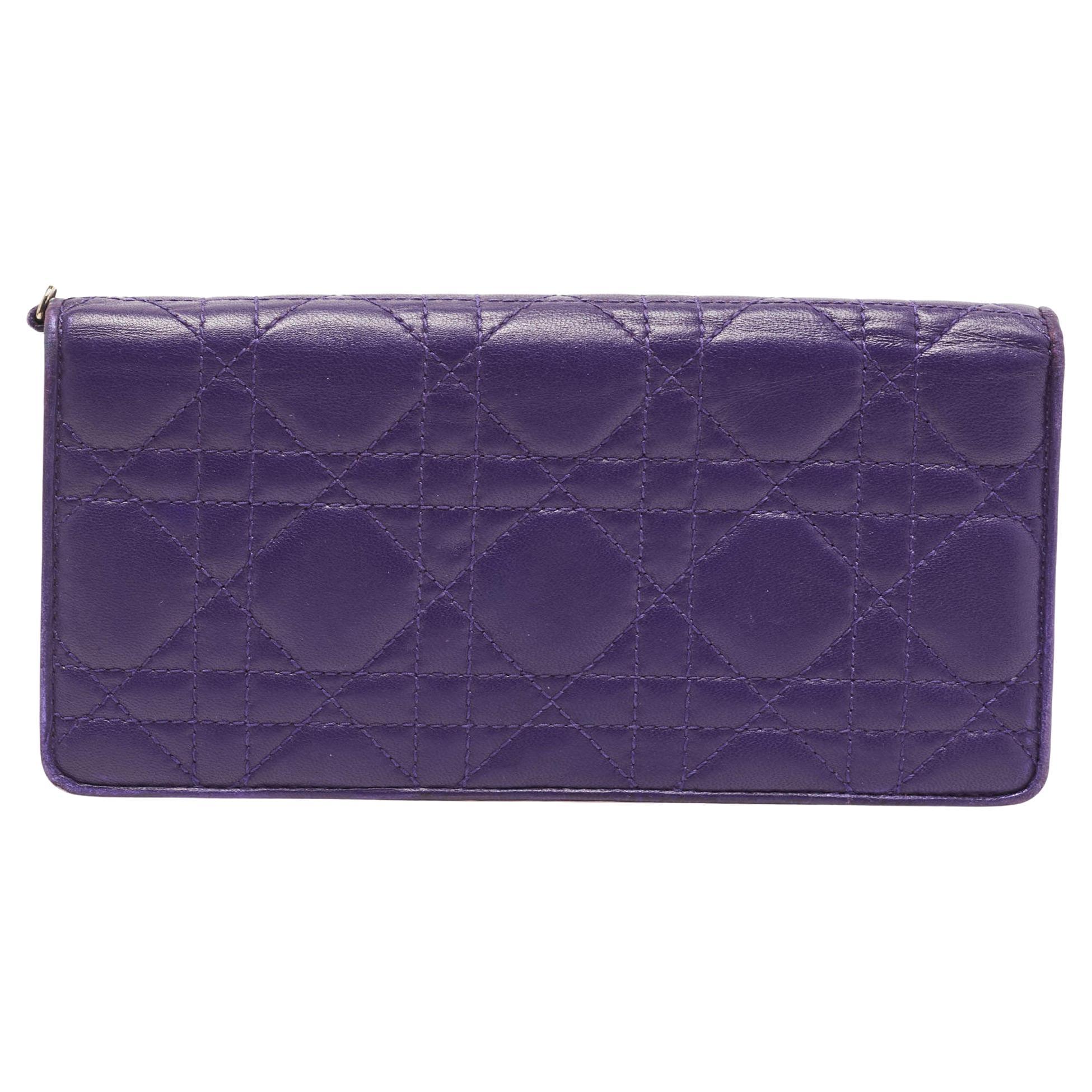 Dior Purple Cannage Leather Bifold Continental Wallet For Sale
