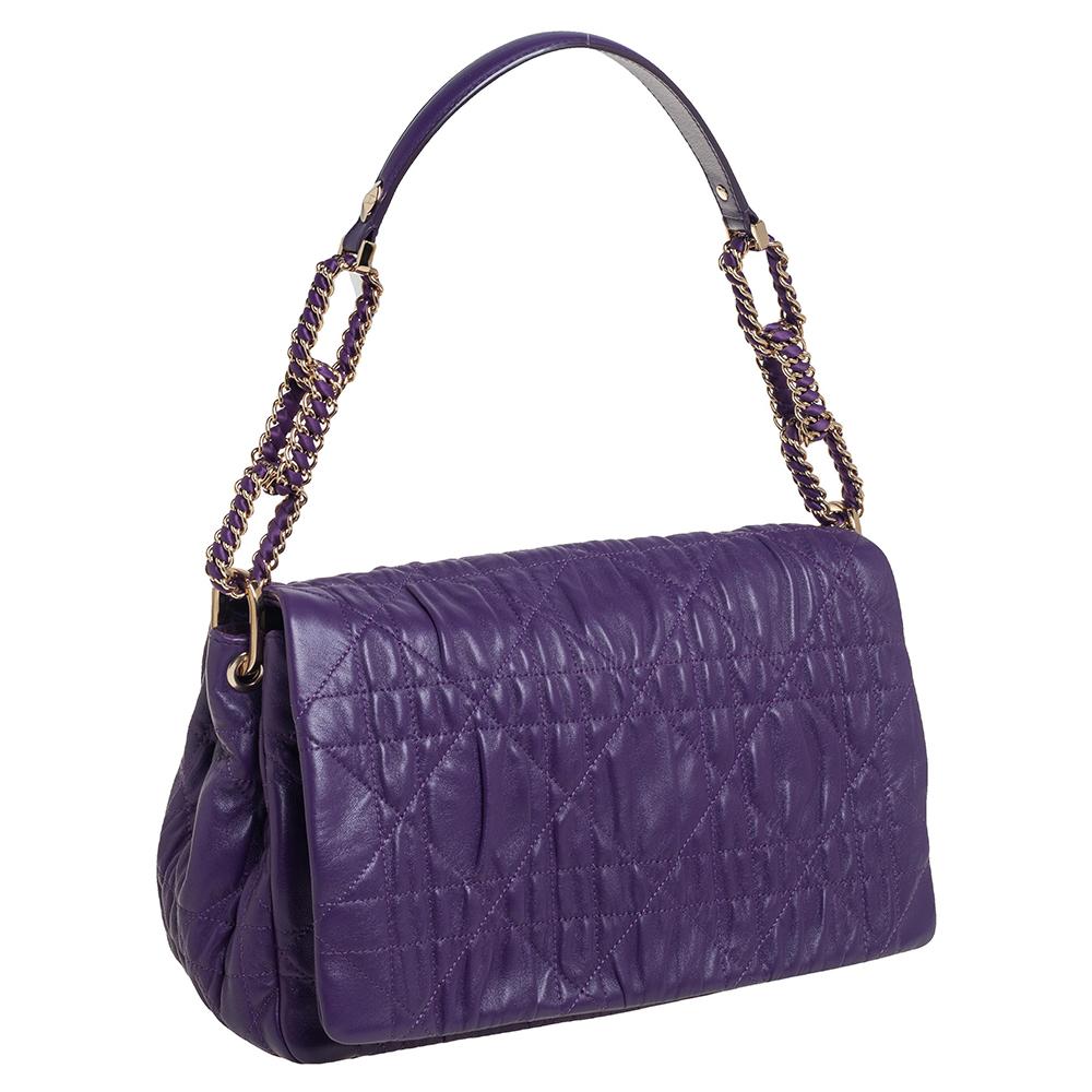Women's Dior Purple Cannage Leather Delices Gaufre Flap Shoulder Bag