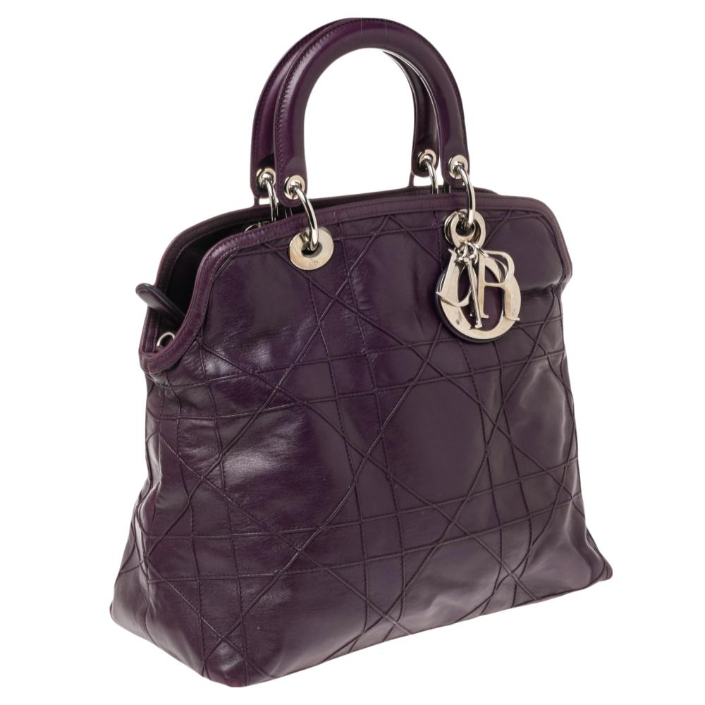 Dior Purple Cannage Leather Granville Tote In Good Condition In Dubai, Al Qouz 2