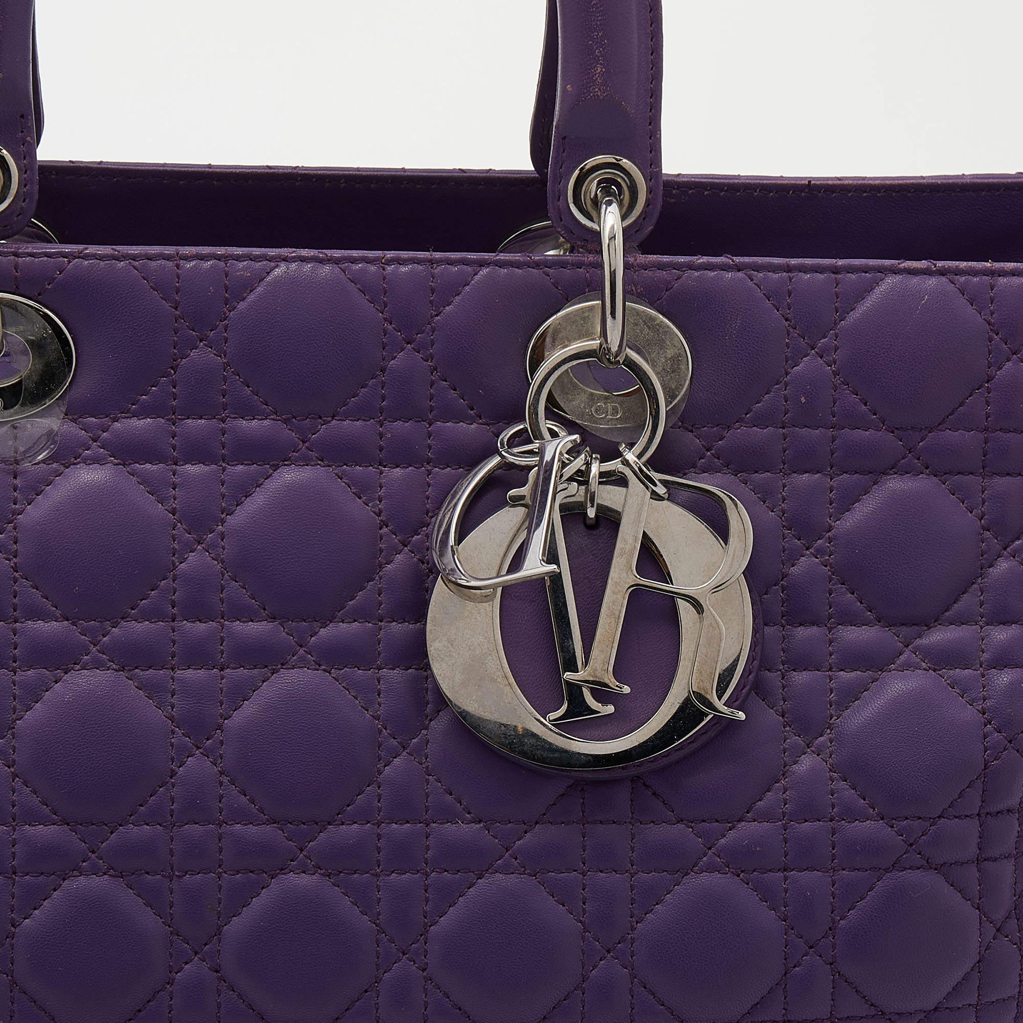 Dior Purple Cannage Leather Large Soft Lady Dior Tote For Sale 2