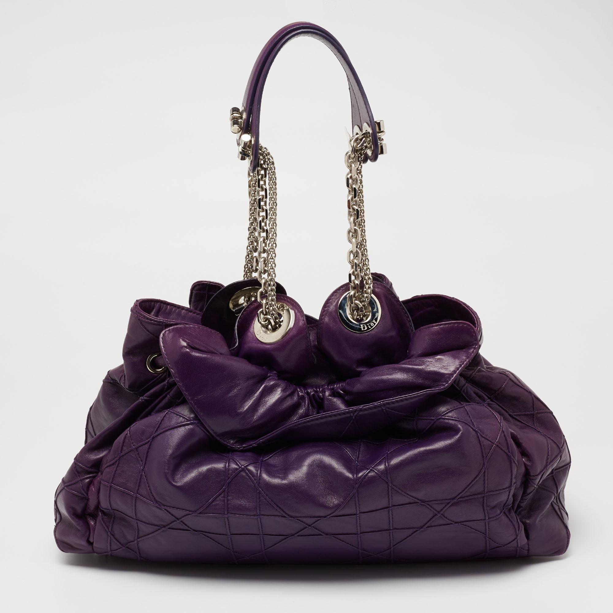 Dior Purple Cannage Leather Le Trente Shoulder Bag In Good Condition In Dubai, Al Qouz 2