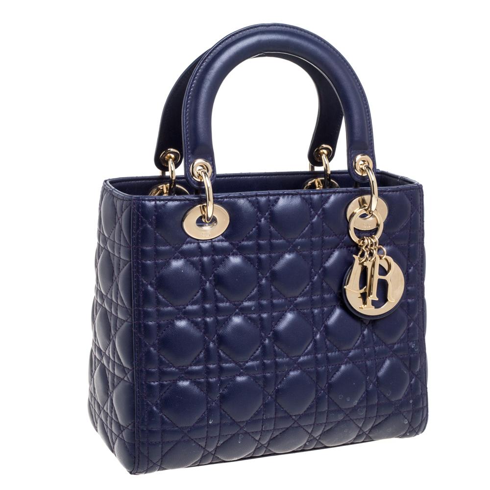 Black Dior Purple Cannage Leather Medium Lady Dior Tote