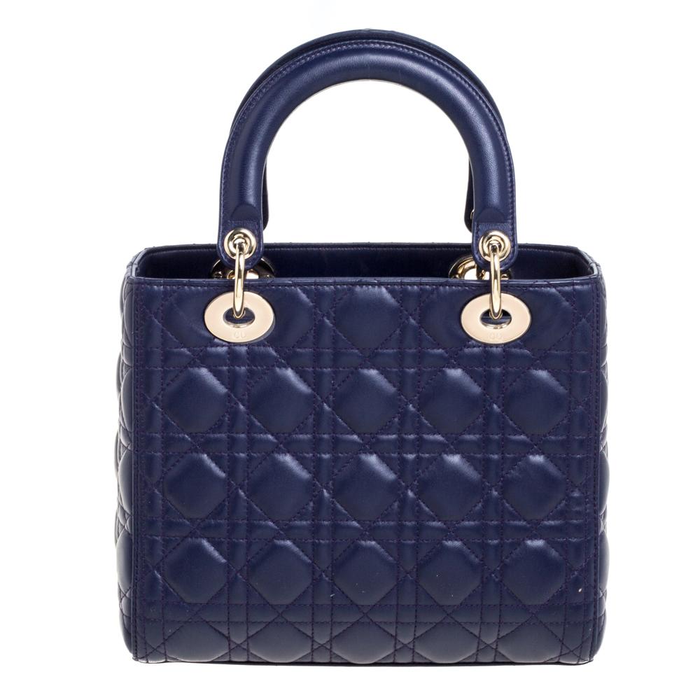 Dior Purple Cannage Leather Medium Lady Dior Tote In Good Condition In Dubai, Al Qouz 2