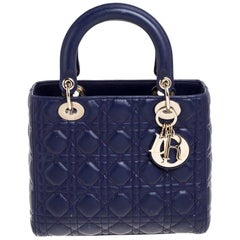 Dior Purple Cannage Leather Medium Lady Dior Tote