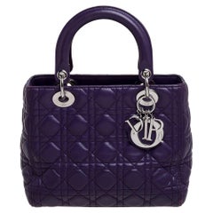 Dior Purple Cannage Leather Medium Lady Dior Tote