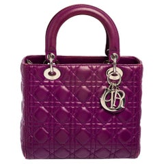 Dior Purple Cannage Leather Medium Lady Dior Tote