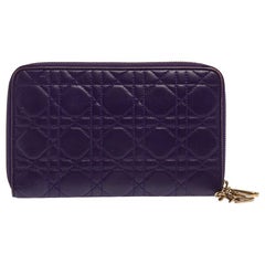 Used Dior Purple Cannage Leather Zip Around Organizer Wallet