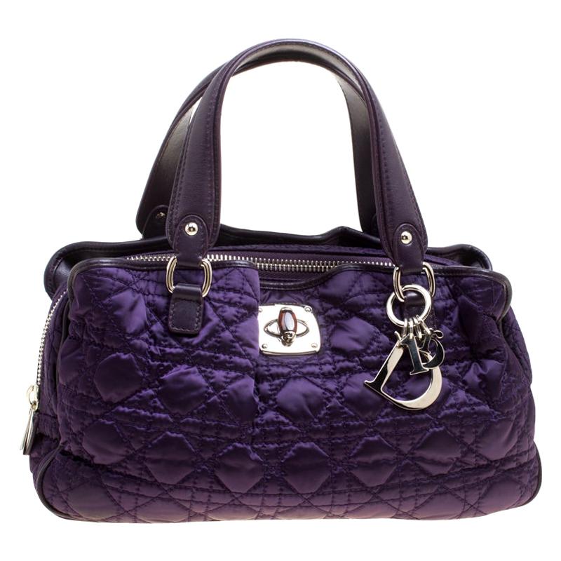 Dior Purple Cannage Nylon Satchel For Sale at 1stDibs