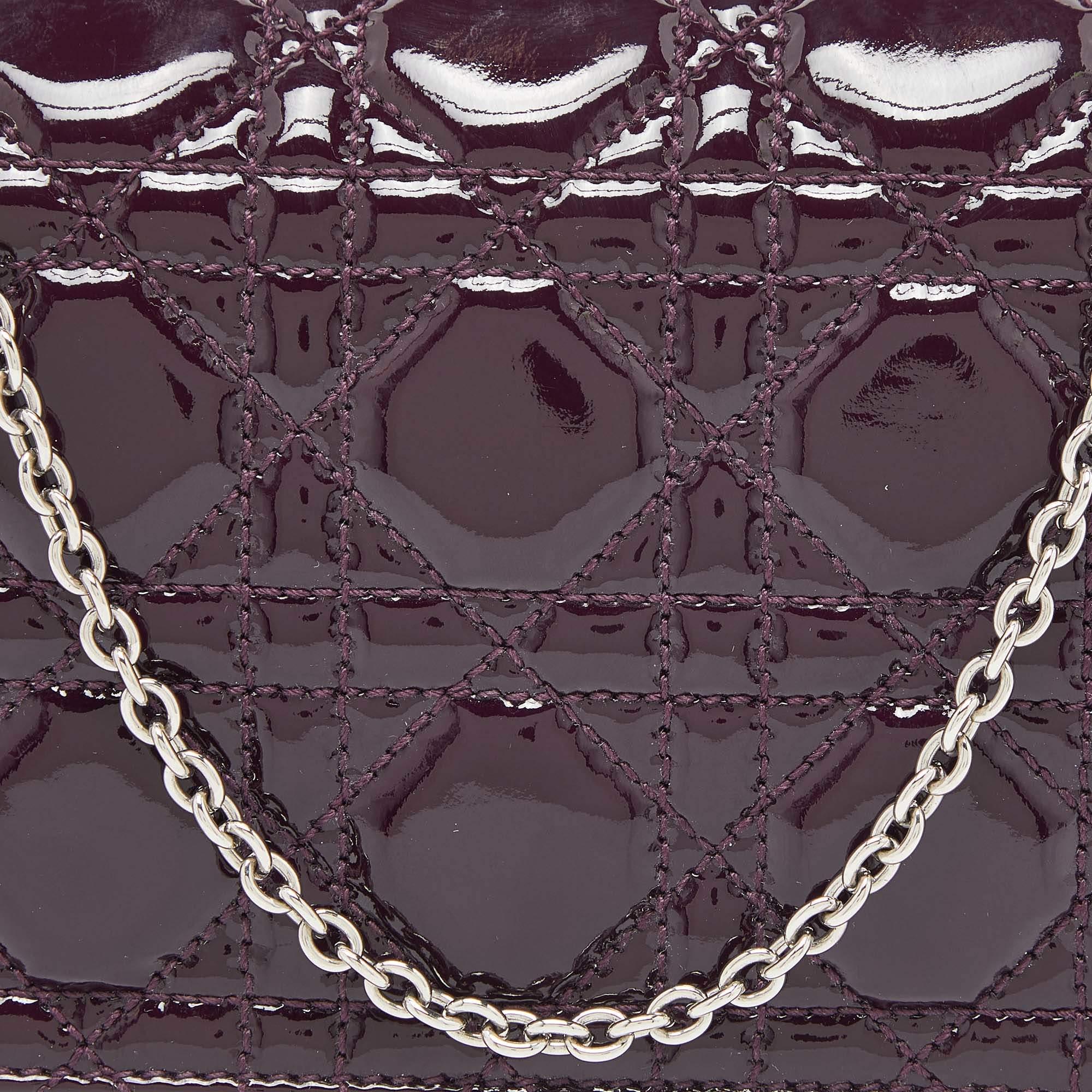 Dior Purple Cannage Patent Leather Lady Dior Chain Clutch 6