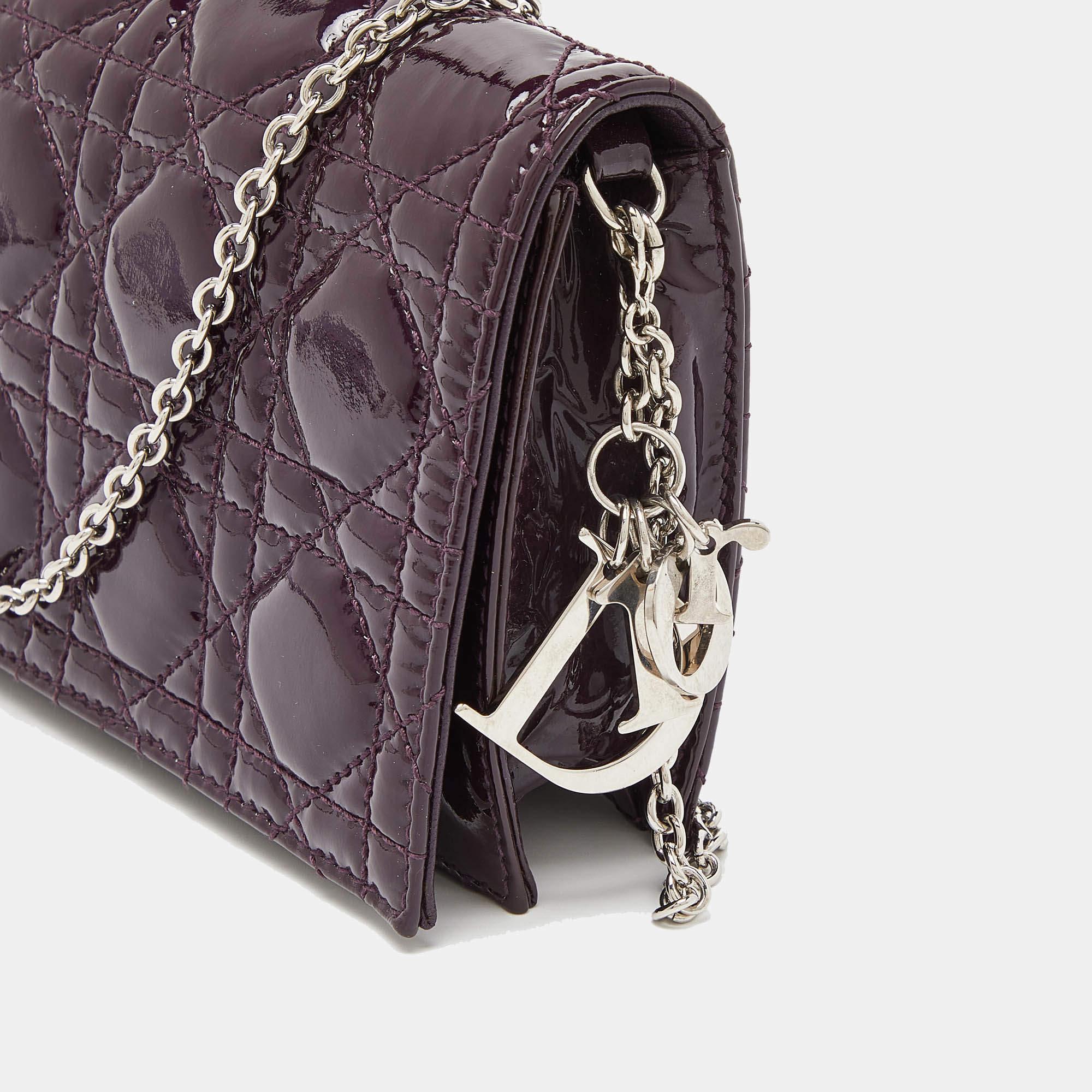 Dior Purple Cannage Patent Leather Lady Dior Chain Clutch 7
