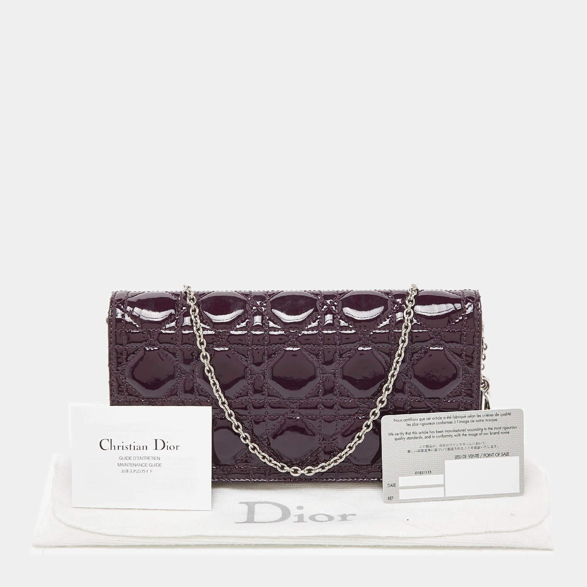 Dior Purple Cannage Patent Leather Lady Dior Chain Clutch 8