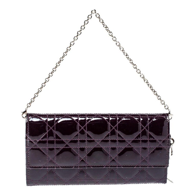 Dior Purple Cannage Patent Leather Lady Dior Wallet on Chain at 1stDibs