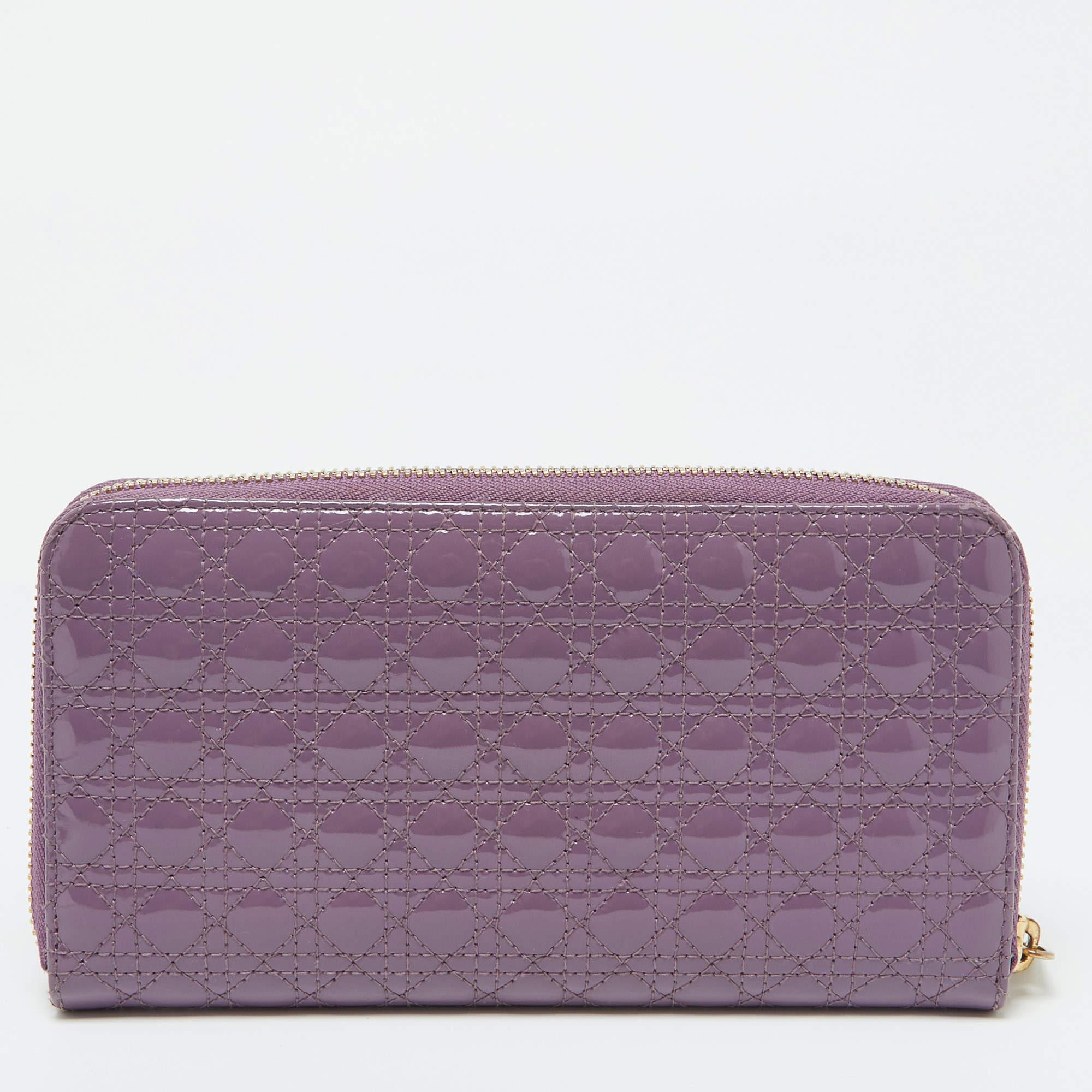 Women's Dior Purple Cannage Patent Leather Lady Dior Zip Around Wallet