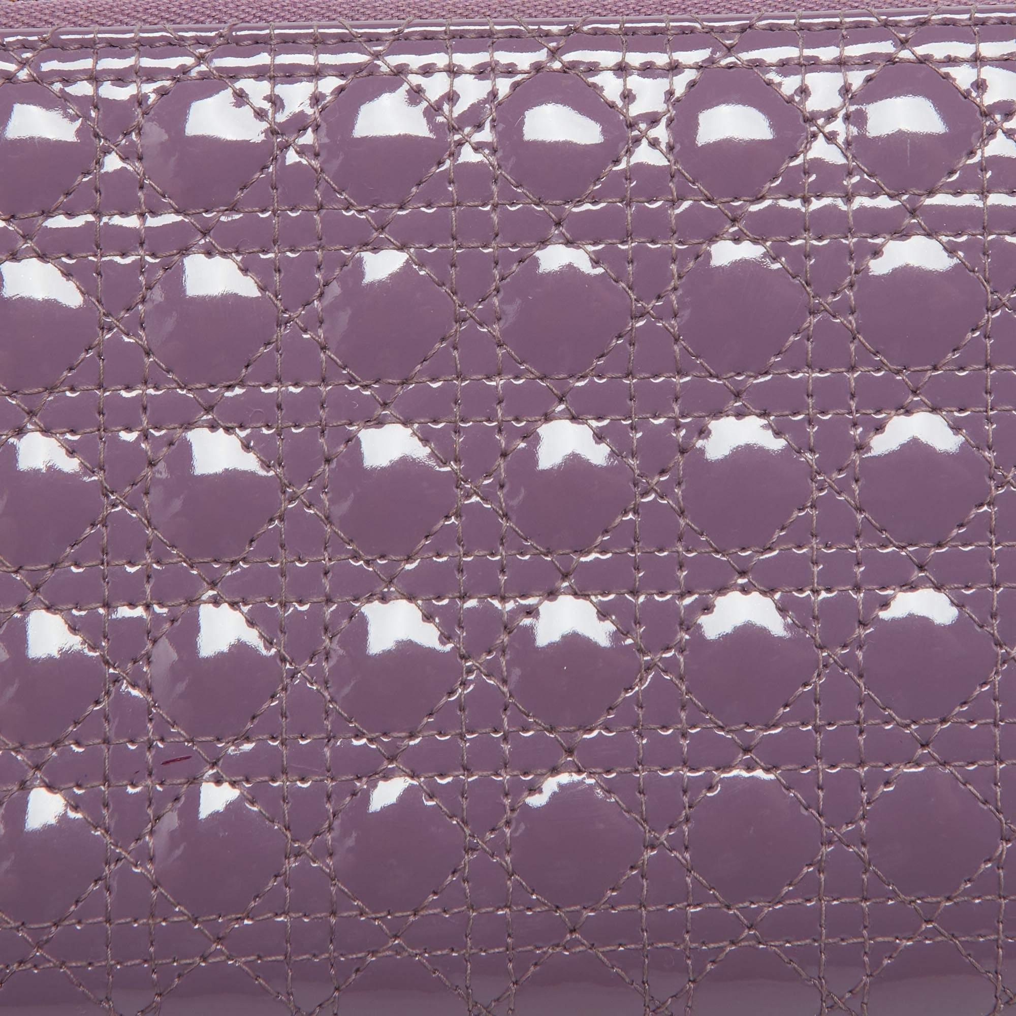 Dior Purple Cannage Patent Leather Lady Dior Zip Around Wallet 1