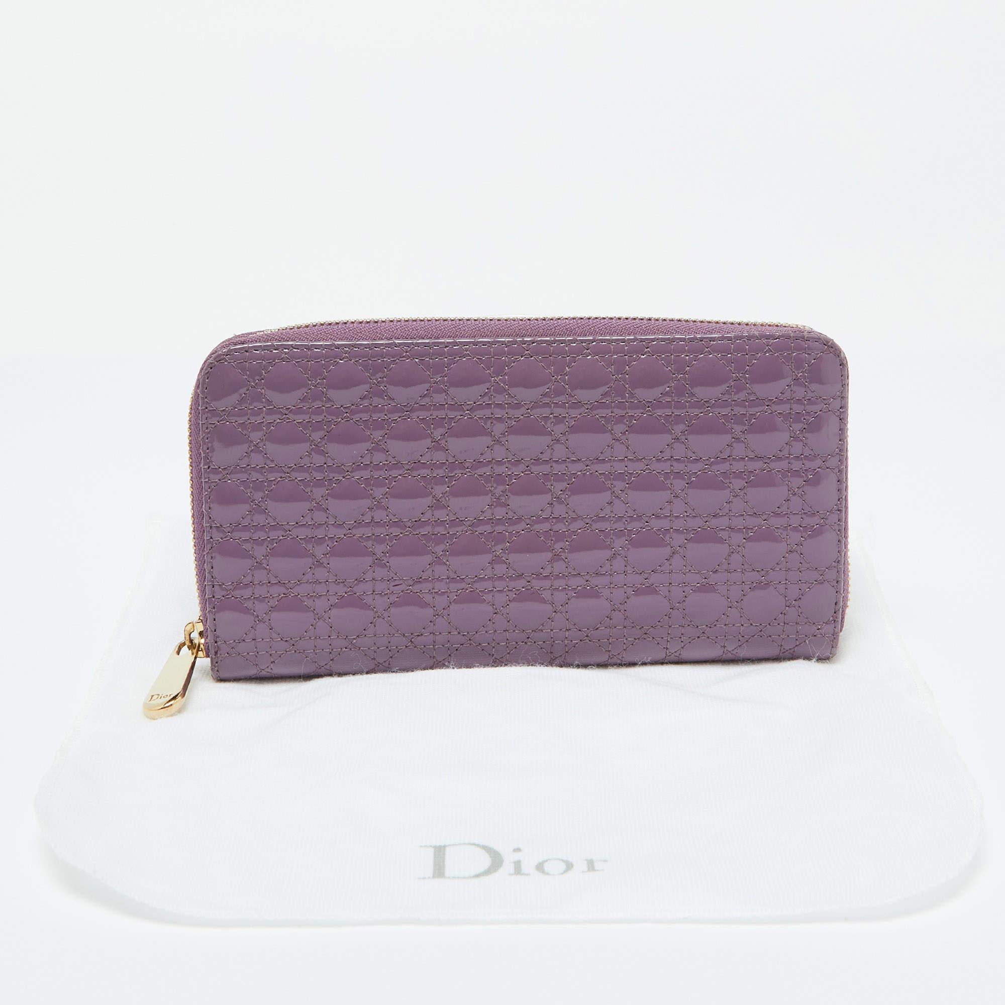 Dior Purple Cannage Patent Leather Lady Dior Zip Around Wallet 2