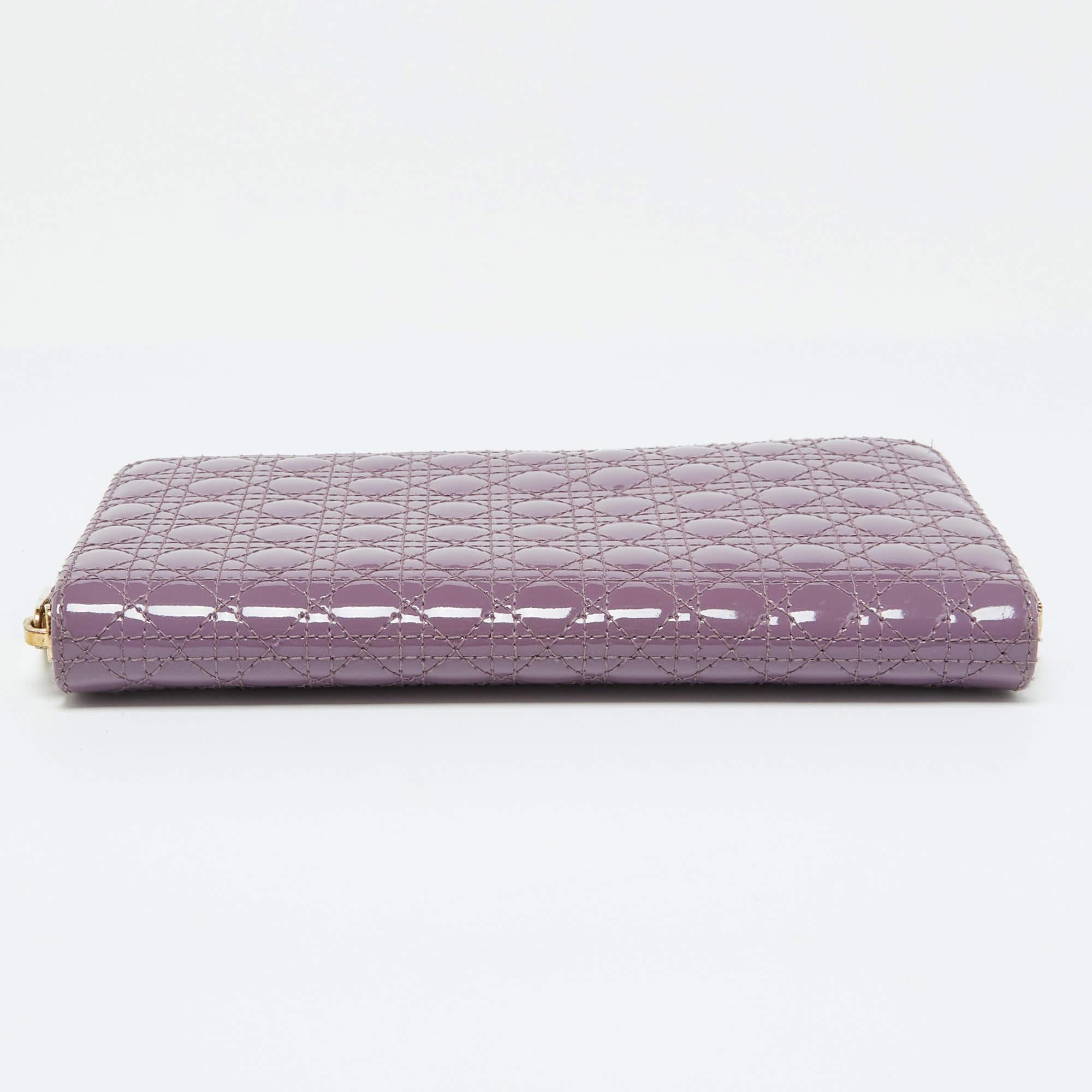 Dior Purple Cannage Patent Leather Lady Dior Zip Around Wallet 3