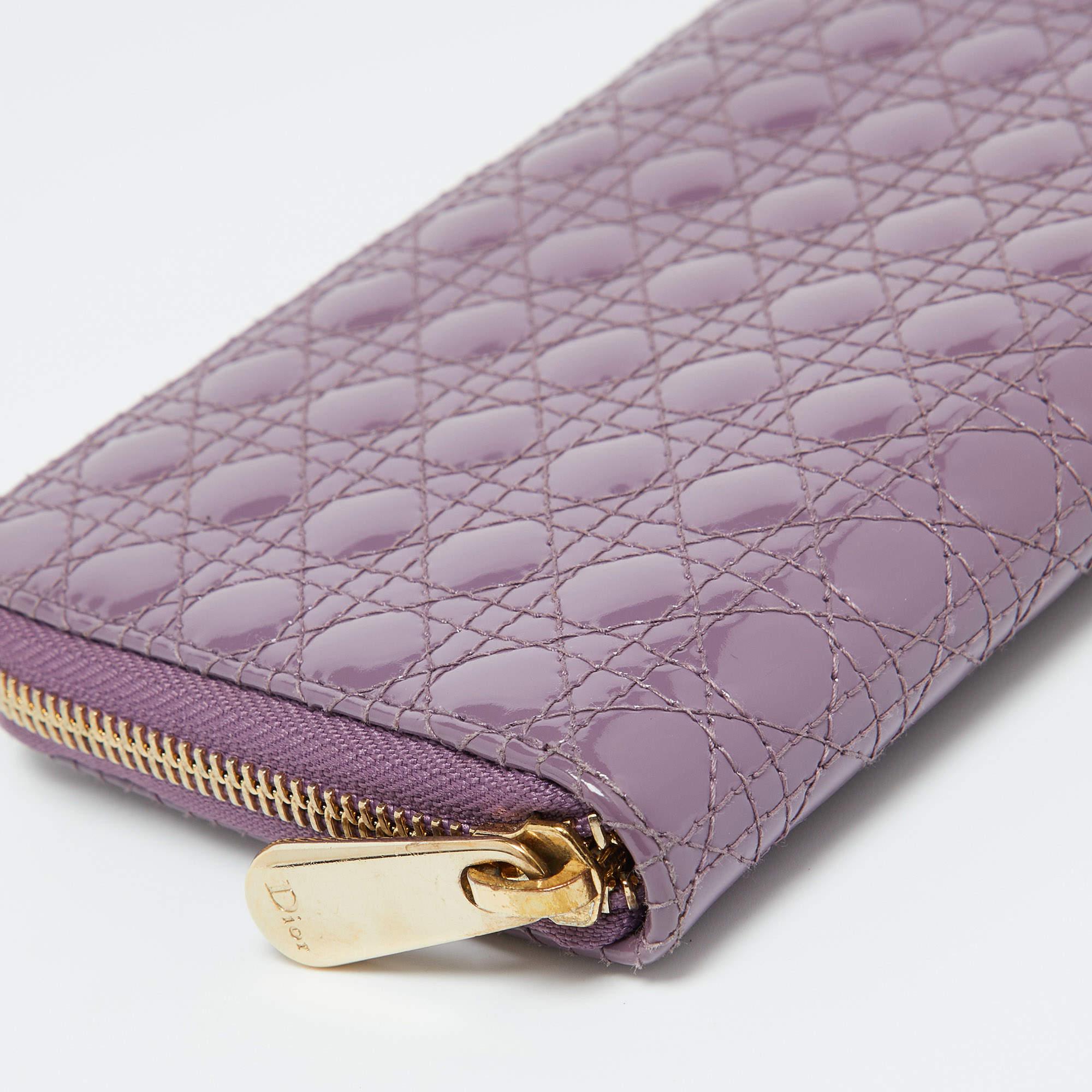Dior Purple Cannage Patent Leather Lady Dior Zip Around Wallet 4