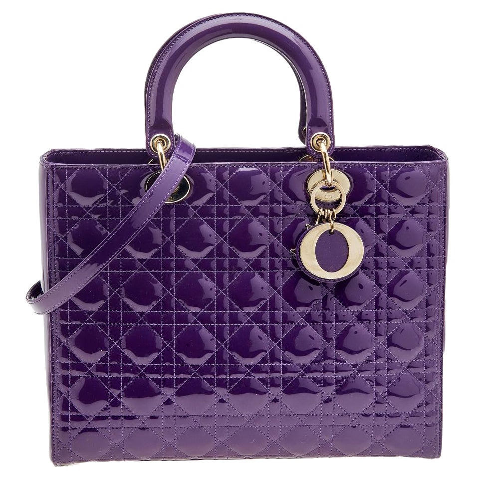 Dior Purple Cannage Patent Leather Large Lady Dior Tote