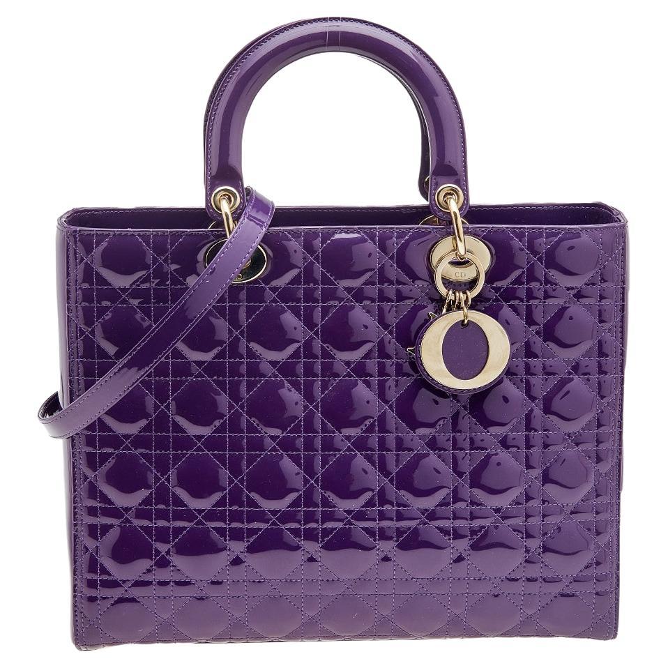 Dior Purple Cannage Patent Leather Large Lady Dior Tote