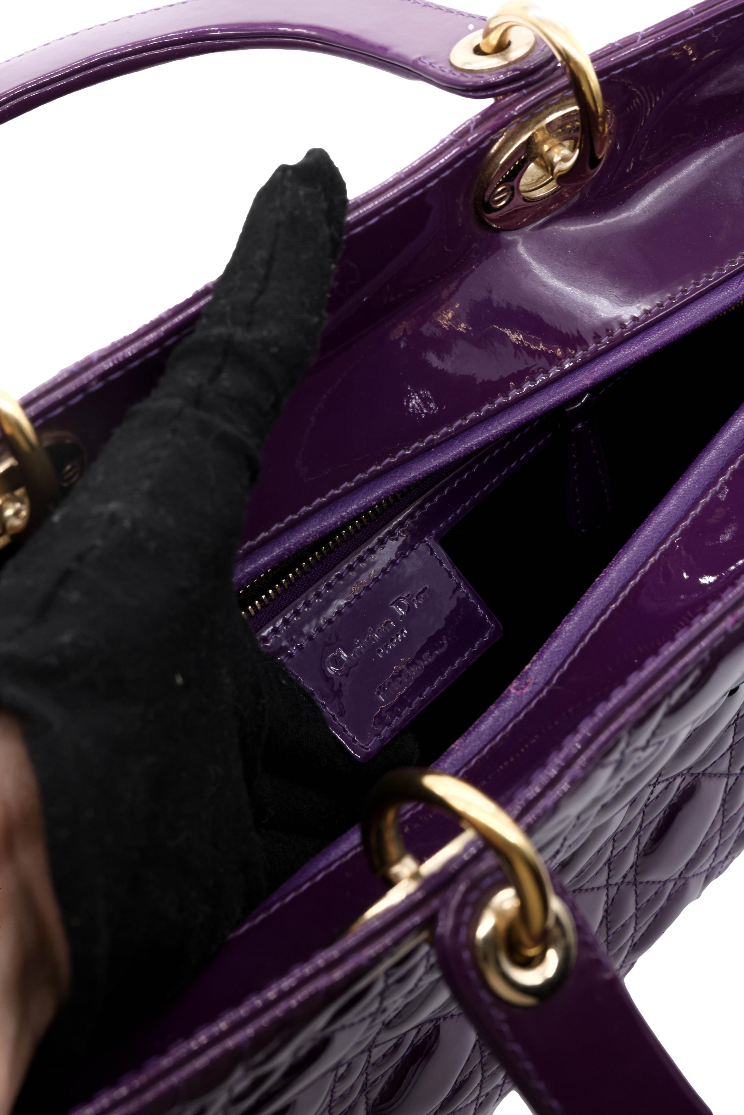 Dior Purple Cannage Patent Leather Large Lady Dior Tote Shoulder Bag, 2012. 2