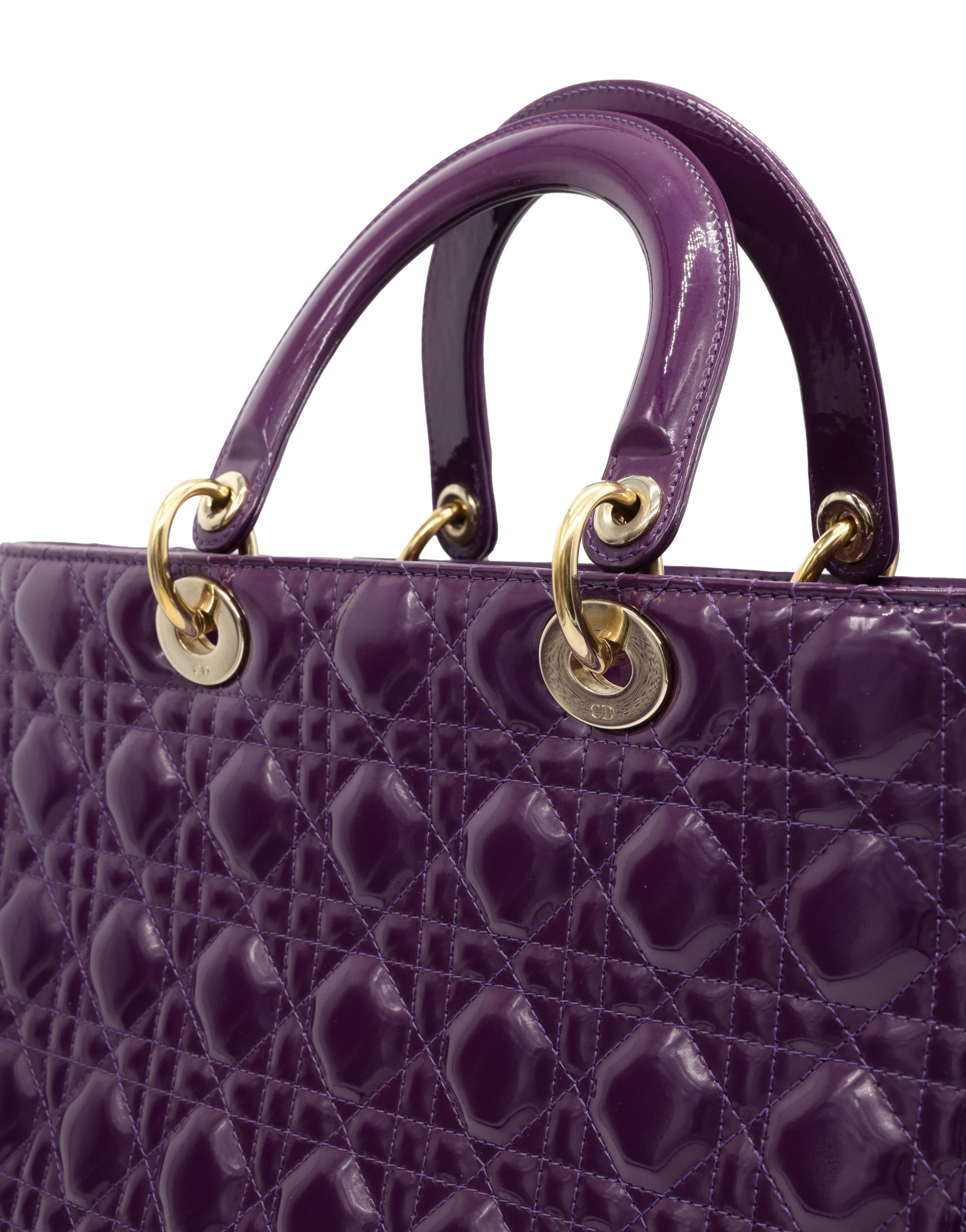 Black Dior Purple Cannage Patent Leather Large Lady Dior Tote Shoulder Bag, 2012.