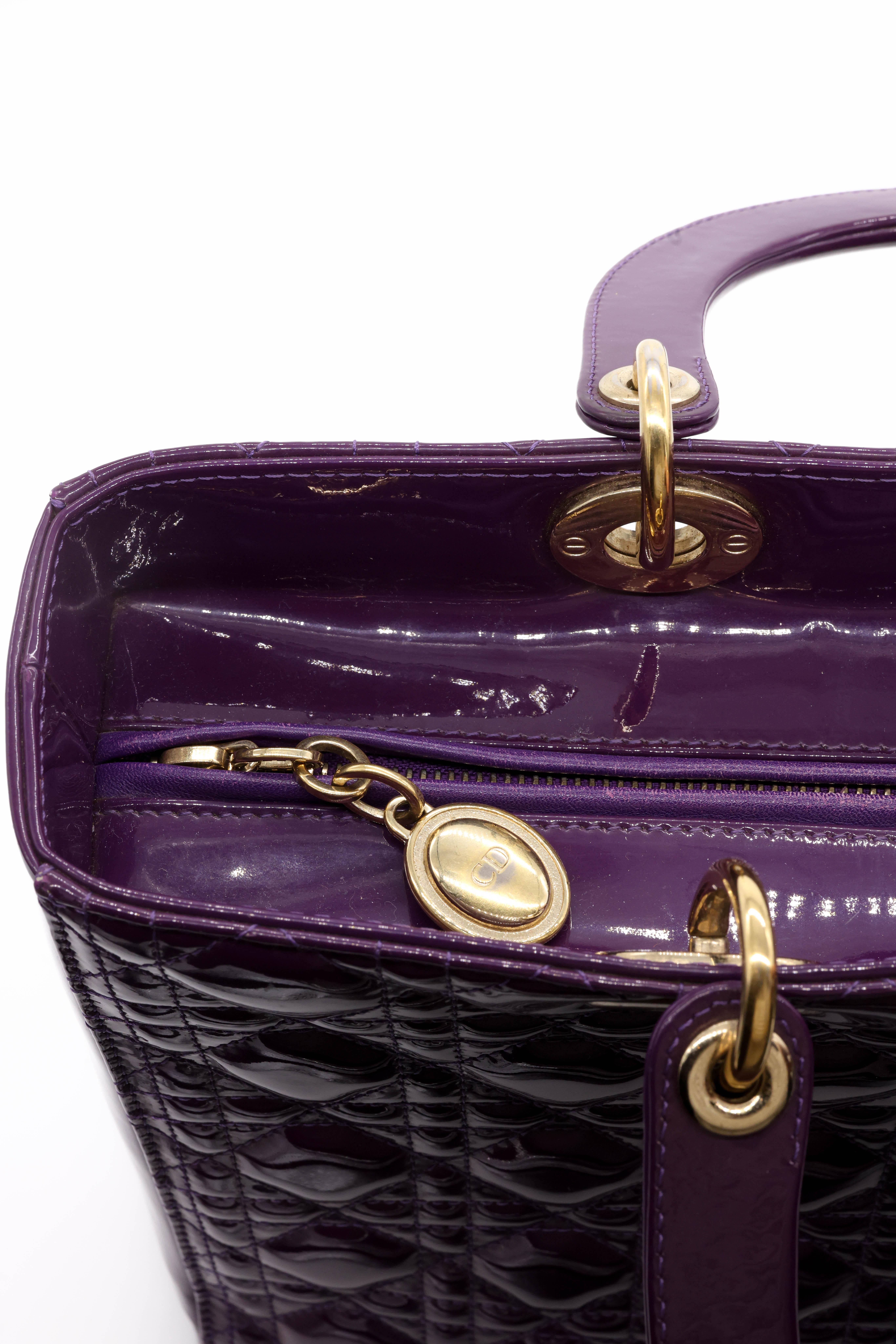 Dior Purple Cannage Patent Leather Large Lady Dior Tote Shoulder Bag, 2012. In Good Condition In Banner Elk, NC