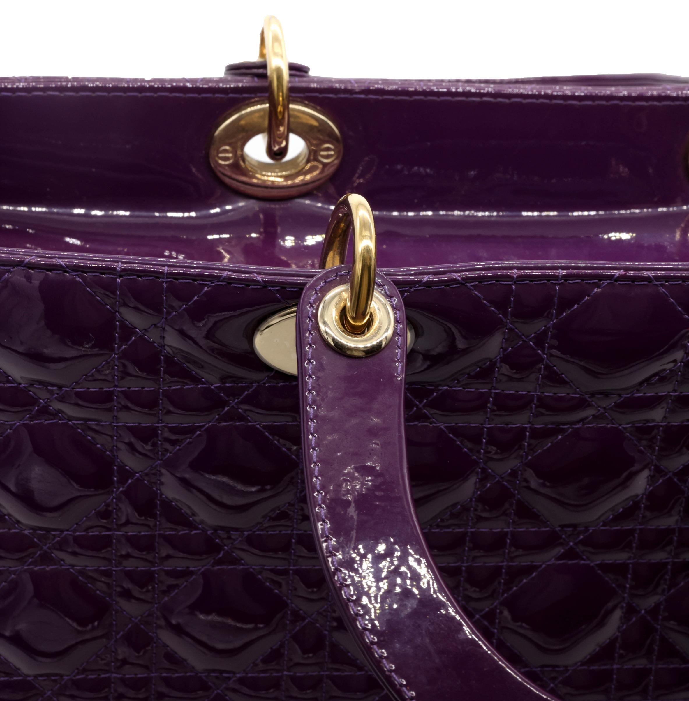 Dior Purple Cannage Patent Leather Large Lady Dior Tote Shoulder Bag, 2012. 1