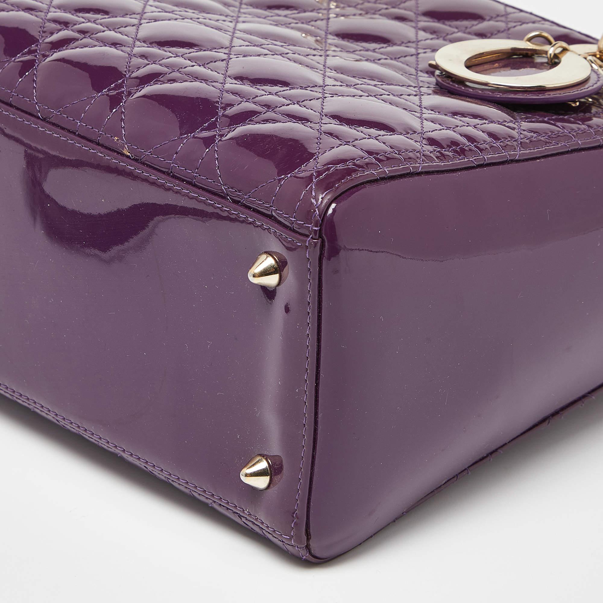 Dior Purple Cannage Patent Leather Medium Lady Dior Tote 6