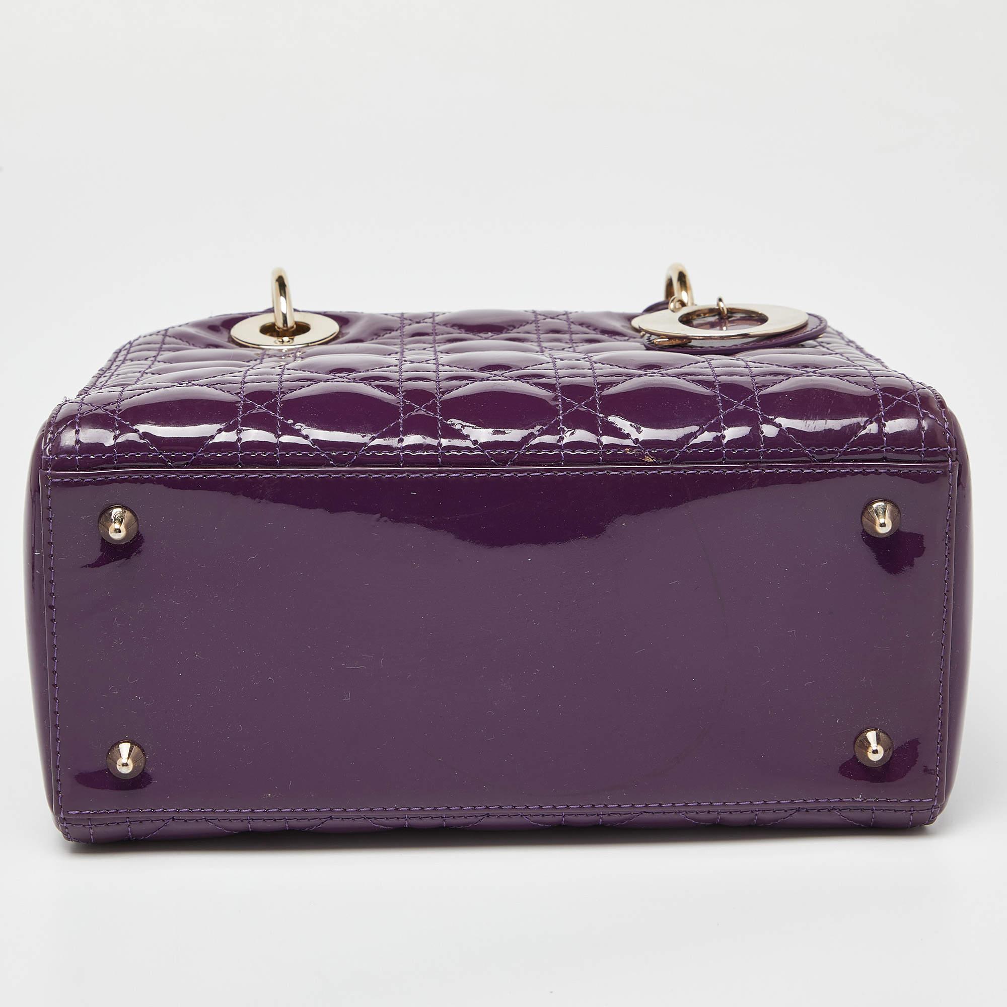 Dior Purple Cannage Patent Leather Medium Lady Dior Tote 4