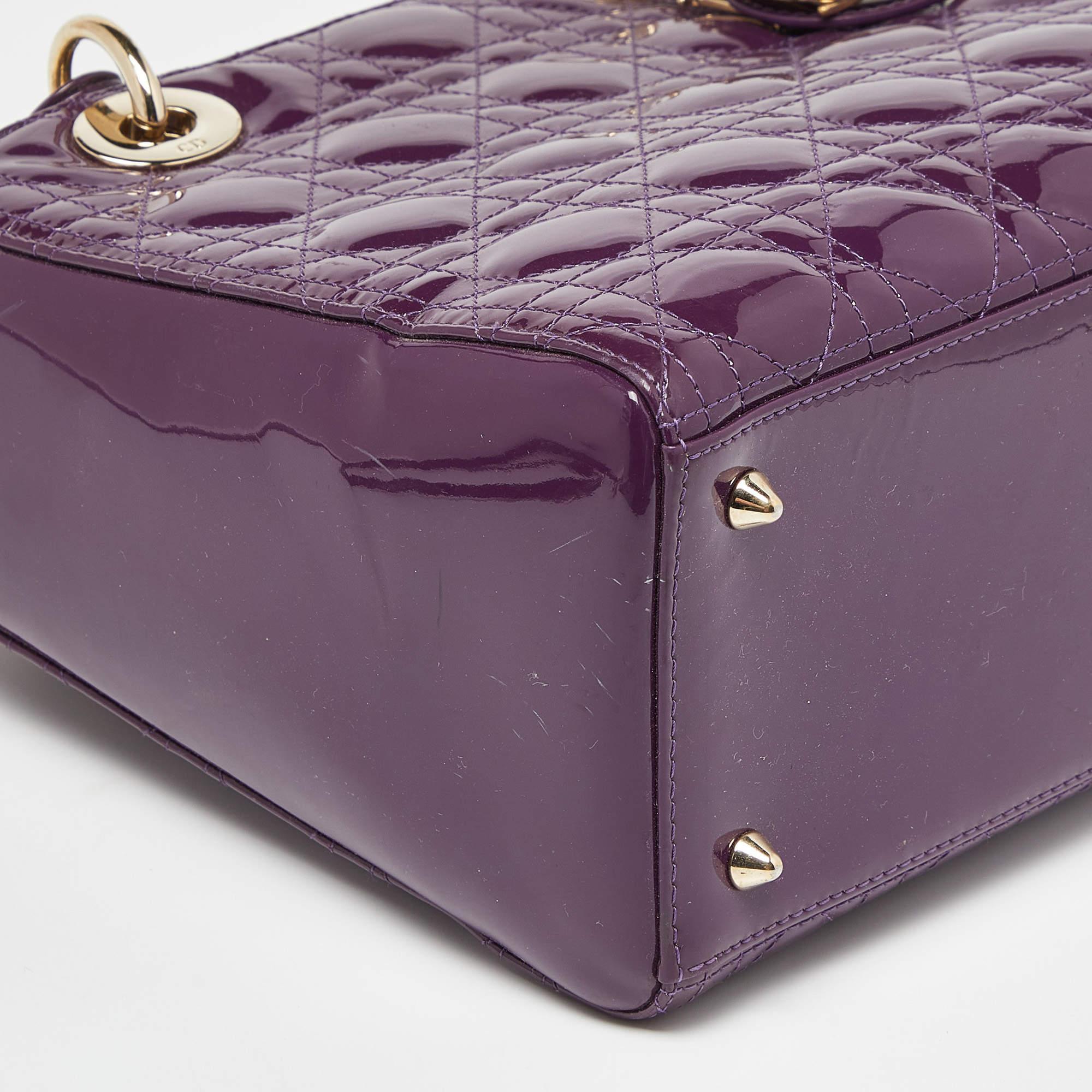Dior Purple Cannage Patent Leather Medium Lady Dior Tote 5