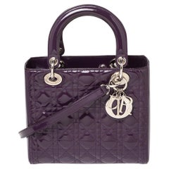 Dior Purple Cannage Patent Leather Medium Lady Dior Tote