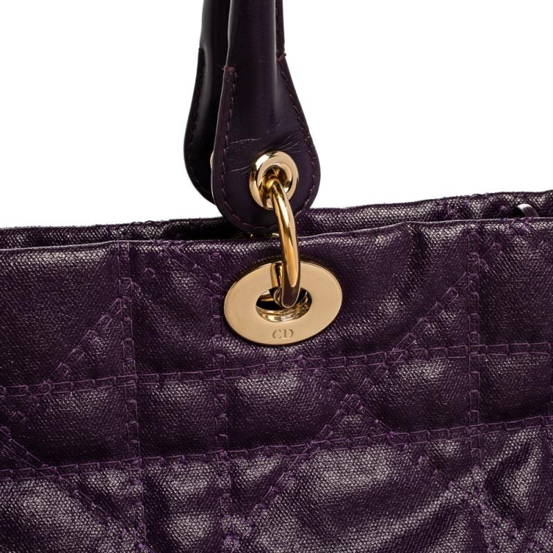 Dior Purple Cannage Quilted Coated Canvas and Leather Lady Dior Tote 7