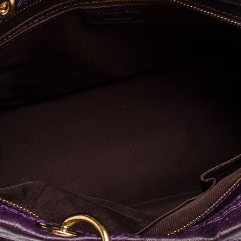 Dior Purple Cannage Quilted Coated Canvas and Leather Lady Dior Tote 9