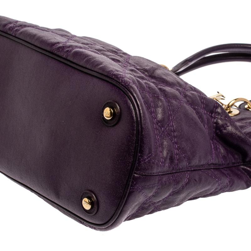 Dior Purple Cannage Quilted Coated Canvas and Leather Lady Dior Tote 3