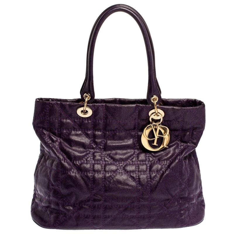 Dior Purple Cannage Quilted Coated Canvas and Leather Lady Dior Tote