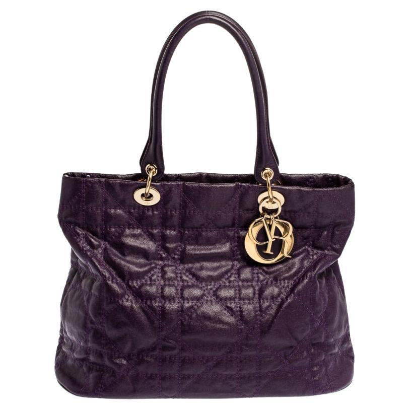 Dior Purple Cannage Quilted Coated Canvas and Leather Lady Dior Tote