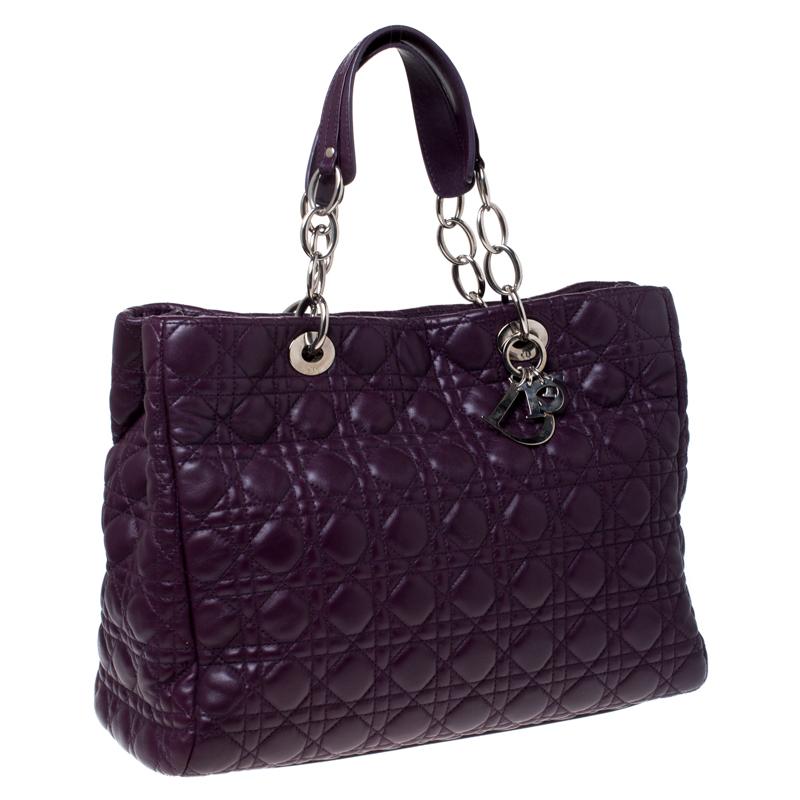Dior Purple Cannage Quilted Soft Leather Large Shopper Tote In Good Condition In Dubai, Al Qouz 2