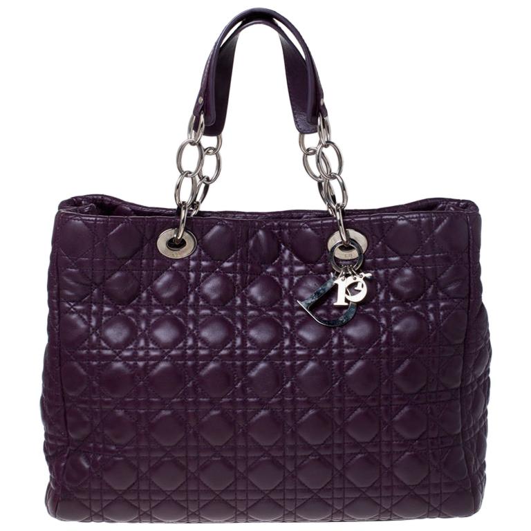 Dior Purple Cannage Quilted Soft Leather Large Shopper Tote