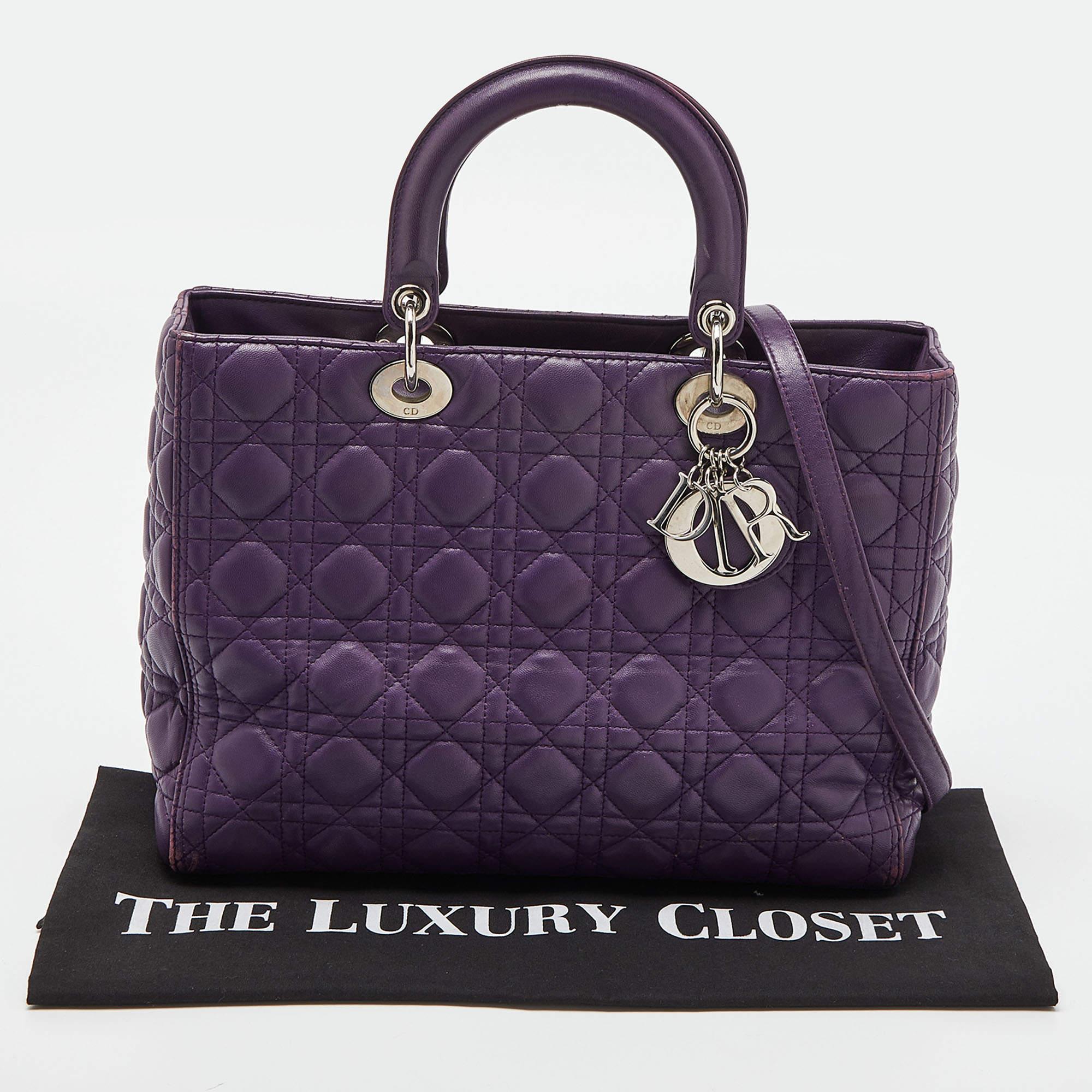 Dior Purple Cannage Soft Leather Large Lady Dior Tote 13